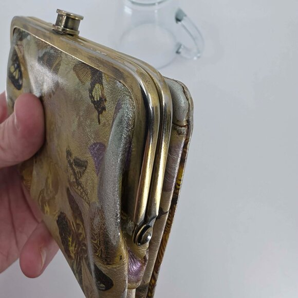 Hobo International Vintage Butterfly Kisslock Wallet Gold Metallic Leather - Picture 4 of 10
